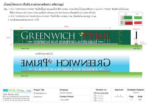 กล่องไฟตัวอักษรหน้าโครงการ Greenwich Prime รามอินทรา-หทัยราษฎร์